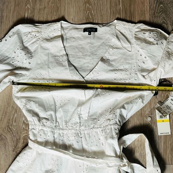 NWT 1 State white embroidered floral eyelet Lace V neck button Mini dress M - Picture 7 of 10